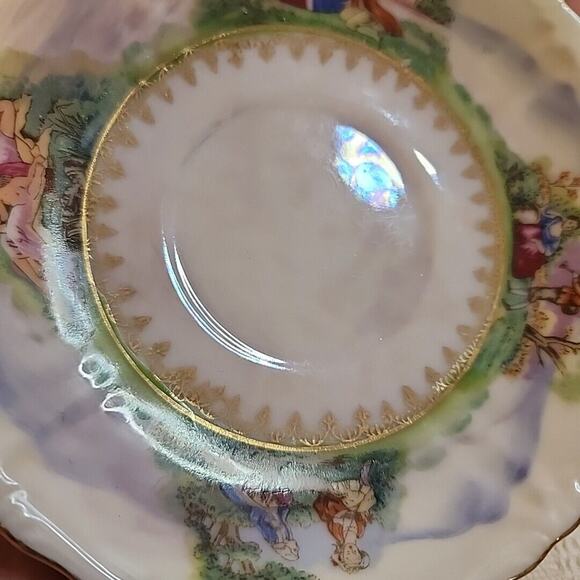VTG Del Mar Japan Lustreware  Cup and Saucer Footed 24K Gold Trim Pastoral scene - Picture 10 of 14